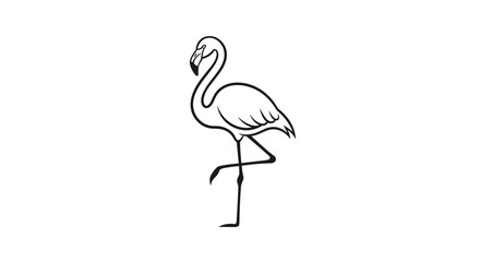 Elegant black and white line art illustration of a graceful flamingo standing on one leg against a plain white background. © Jamal