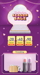 Valentine's Day Sale Landing Page Design For Website and Mobile On Purple Background. E-commerce Design Illustration.