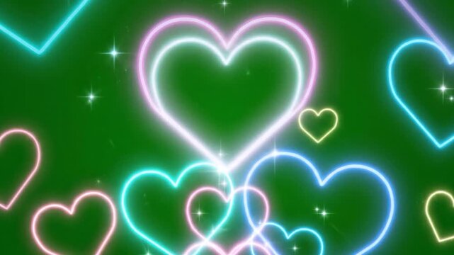 Neon Hearts Animation on Green Screen Background for Valentines Day.