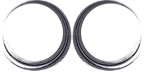 Tire track. Car, bike, motorcycle tyre mark with grunge effect isolated on white background.