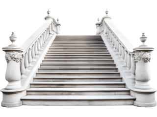 Front view of a clean white staircase, isolated on transparent background. Ideal for minimal architecture, progress concepts, and business or presentation visuals.