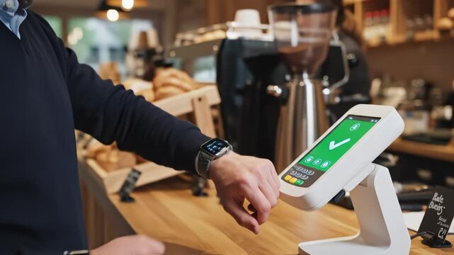 Person using smartwatch for payment at counter