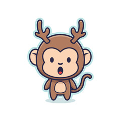 Fototapeta premium Cute Cartoon Monkey with Deer Antlers Illustration