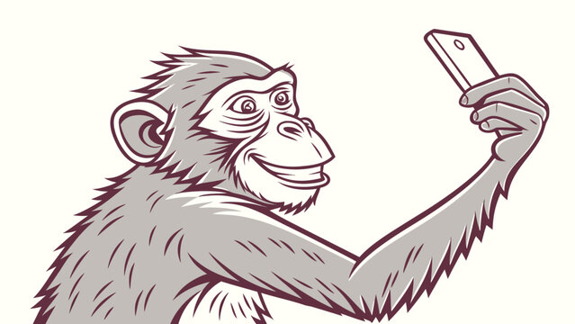 Monkey Taking a Selfie with a Smartphone Illustration.