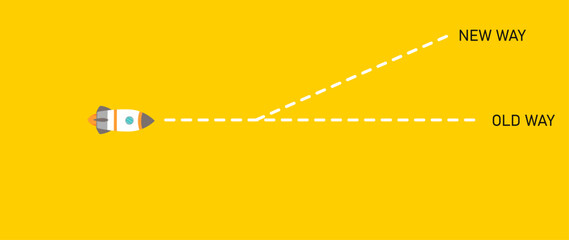 Red paper airplane flying old way new way.