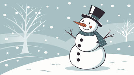 Obraz premium Whimsical Snowman Illustration in Winter Landscape 1.