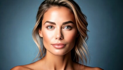 Fototapeta premium Portrait of a Beautiful Woman with Blonde Hair and Green Eyes.