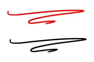 Hand drawn swoosh underline strokes in red and black isolated on transparent background PNG