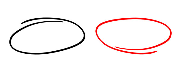 Hand drawn oval circle highlight outlines set isolated on transparent background PNG