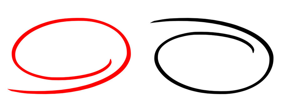 Hand drawn circle and oval highlight marks set isolated on transparent background PNG