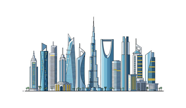 Modern Middle East City Skyline Illustration with Skyscrapers.