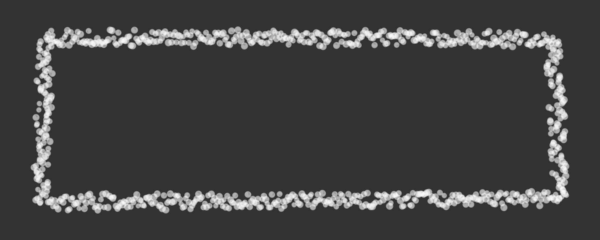 White bokeh frame border composed of soft blurred light particles on a dark background