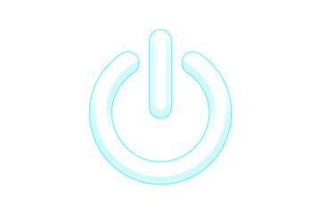 Glowing light blue neon power button icon isolated on a transparent background