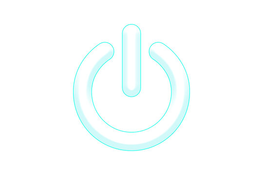 Glowing light blue neon power button icon isolated on a transparent background