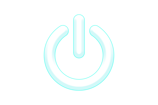 Glowing light blue neon power button icon isolated on a transparent background - Powered by Adobe