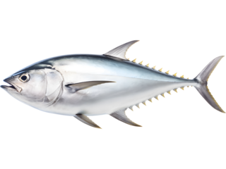 Whole tuna fish isolated on transparent background. Ideal for seafood markets, fishing graphics, and culinary illustrations.