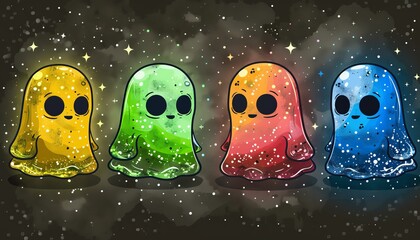 Charming whimsical ghost illustrations for trendy halloween merchandise and decor ideas