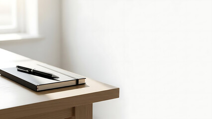 Modern Desk Setup with Notebook and Pen in Bright Room