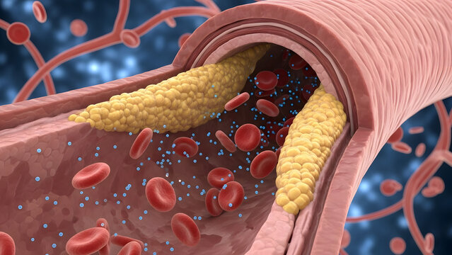 High Cholesterol Plaque Deposits Obstructing Artery Blood Flow