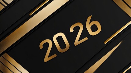 Elegant black and gold design featuring the year 2026, suitable for celebrations and events