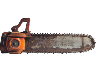 Old rusty chainsaw isolated on transparent background, perfect for danger, tool, forestry, and industrial themed design concepts.