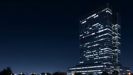 Nighttime Cityscape, Modern Skyscraper, Urban Setting, Photo, Illuminated Architecture, Elevated View, Urban Development