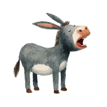 Expressive Cartoon Donkey Braying Loudly Isolated Farm Animal.