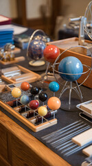 Educational models of planets and celestial bodies on display for science learning