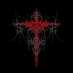 cyber sigilism cross ornamental with neo tribal gray accents vector design for art t-shirt print apparel