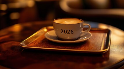 A close-up of a latte in a stylish caf? setting, featuring a wooden table and warm lighting