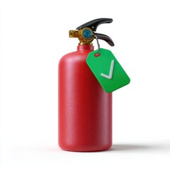 Obraz premium Bright red fire extinguisher with green check tag for safety assurance