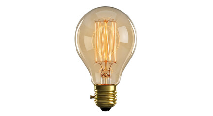 Vintage style light bulb with glowing filament isolated on transparent background