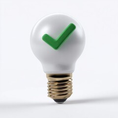 Innovative lightbulb with green checkmark symbolizing approval