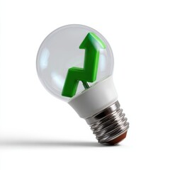 Innovative concept: green arrow inside led bulb symbolizing growth and sustainability