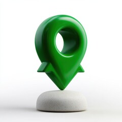 Green 3d location pin on white speckled base design symbol