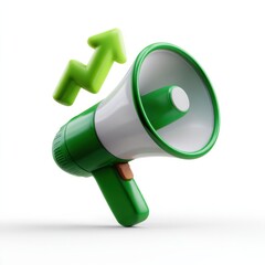 Green megaphone with upward arrow: symbol of growth and communication