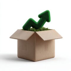 Sustainable growth concept: green arrow emerging from cardboard box