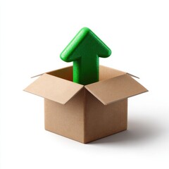 Green arrow rising from open box symbolizing growth and progress