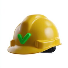 Fototapeta premium Yellow hard hat with green checkmark symbolizing safety compliance