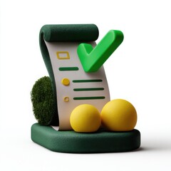 Green checkmark with abstract shapes represents success and approval