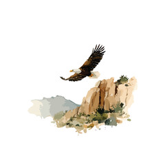 Majestic Bald Eagle Flying Over Rocky Mountains Illustration.