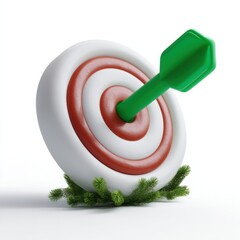 Bullseye with green dart in target surrounded by spruce branches