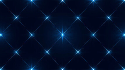 Dark blue background with glowing blue starburst lights and intersecting lines