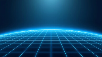 Futuristic digital grid horizon landscape in glowing blue lines