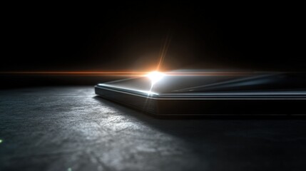 Sleek smartphone resting on a dark surface, illuminated by a soft glow, suggesting innovation