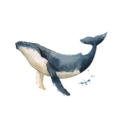 Majestic Humpback Whale Watercolor Illustration with Ocean Splashes.