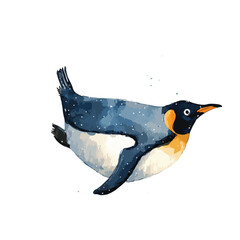 Majestic King Penguin Swimming Underwater Watercolor Illustration.