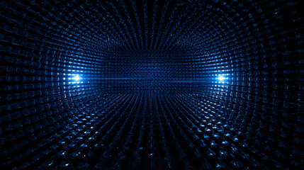 Futuristic Digital Tunnel with Glowing Blue Lights