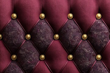 Velvet diamond quilted pattern with gold buttons on burgundy upholstery for luxury interior decor