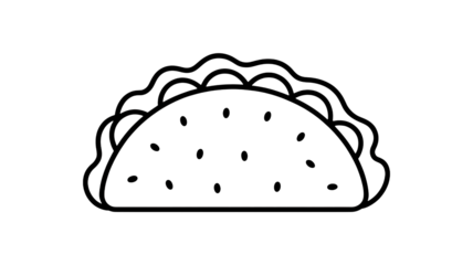 Taco Illustration in Simple Line Art with Black Outline on White Background for Mexican Food Advertising